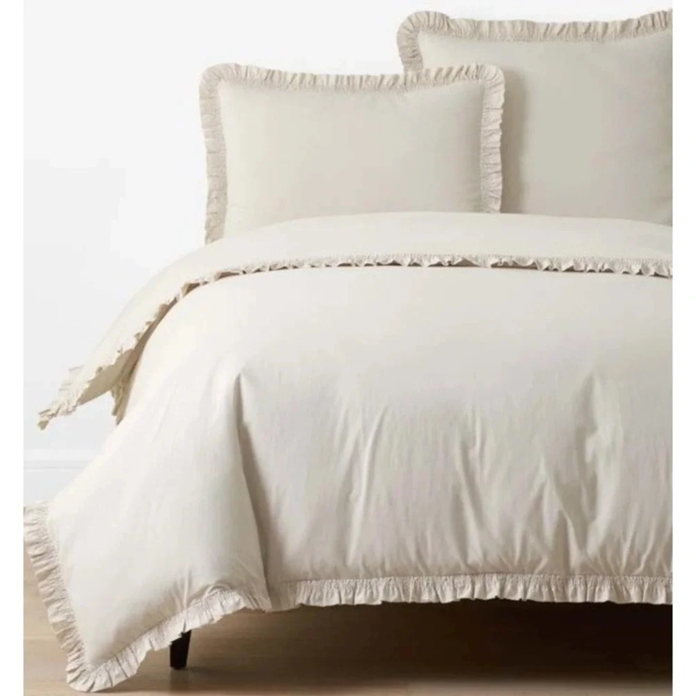 The Company Store Ruffle Garment Washed Cotton Percale Duvet Cover Buff Twin XL